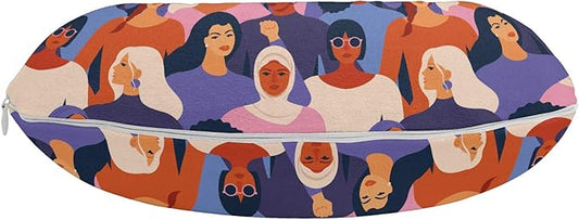 Ambesonne Feminist Travel Pillow Neck Rest, Female of Diverse Ethnics or Backgrounds Assembled Together Empowerment, Memory Foam Traveling Accessory for Airplane and Car, 12", Purple