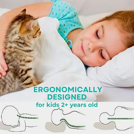 kinder Fluff Toddler Pillows (2pk) 13x18in- The only Pillow for Kids 300T Cotton Shell & Down Alternative Fill - Machine Washable, Ideal Cushion for Kids Above 2 Years - White- S