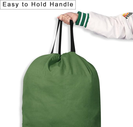 Cotton Canvas Laundry Bag with Handles & Drawstring Straps, Heavy Duty Extra Large Laundry Bags for Laundromat and Household, 25.5x34 Inch, Army Green