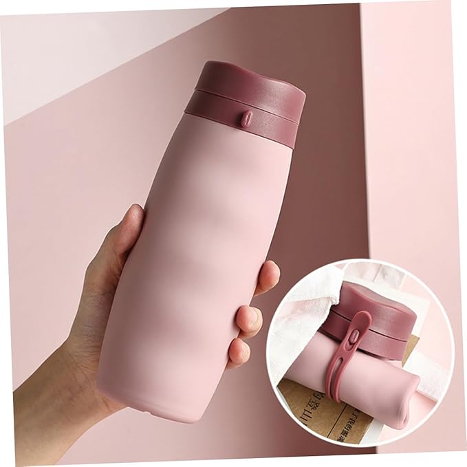 SUPVOX Portable Collapsible Silicone Water Bottle Foldable Sports Kettle for Outdoor Activities Travel Hiking Camping Cycling Pink