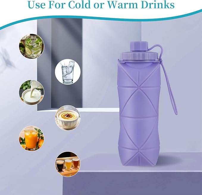 Silicone Collapsible Water Bottles,Lightweight Reusable Leakproof For Traveling Camping Hiking Cycling Sports Outdoor,Foldable Portable Travel Water Bottle 600ML Dark Grey 1Pack.