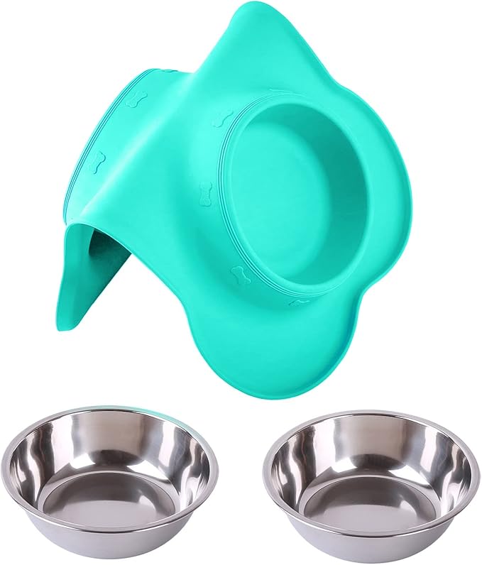 Hubulk Pet Dog Bowls 2 Stainless Steel Dog Bowl with No Spill Non-Skid Silicone Mat + Pet Food Scoop Water and Food Feeder Bowls for Feeding Small Medium Large Dogs Cats Puppies (Medium, Mint Green)