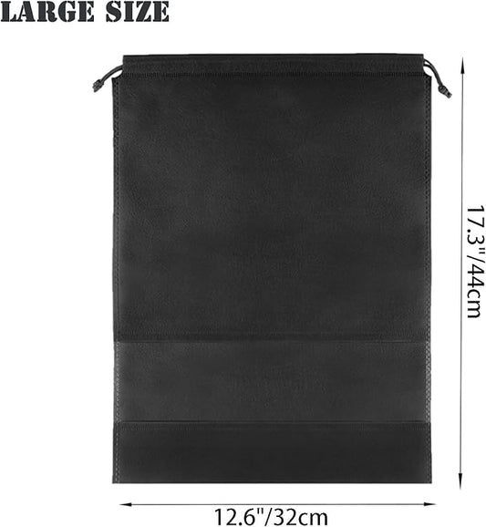 12pcs Non-woven Shoe Bags for Travel 12.6" X 17.3" Portable Shoe Bags with Clear Window, Large Drawstring Dustproof Travel Shoe Storage Bag for Men & Women, Black,XL Size