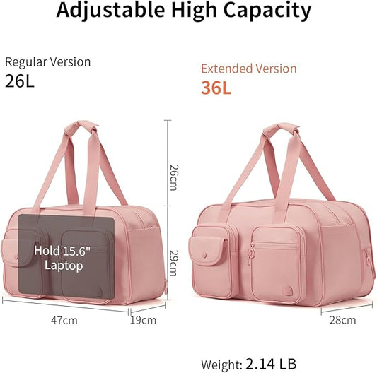 Aji Travel Duffel Bag, Expandable Pink Duffle Bag for Travel with Wet Pocket, Carry on Weekender Bags for Men Women, Large Capacity & Water Resistant Gym Duffel Bag Sport Bag (Plus)