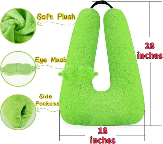 Sexysamba Travel Pillow with Sleep Mask Set Car Pillow Kids Travel Pillow for Sleeping U Shaped Car Seat Pillow Head Neck Body Support for Kids and Adults Road Trip Accessories,Green