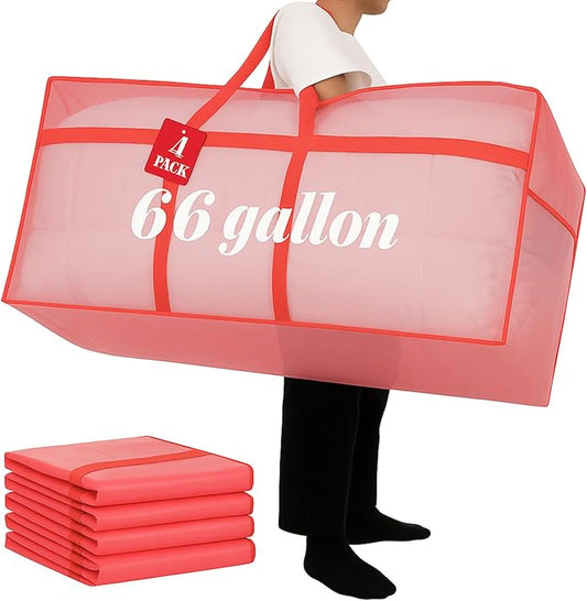 4 Pcs 66 Gallon Large Moving Bags with Zipper and Handles Foldable Storage Duffle Bags Heavy Duty Extra Large Totes for College Dorm Travel Clothes Blankets Bedding Moving (Jelly Pink)