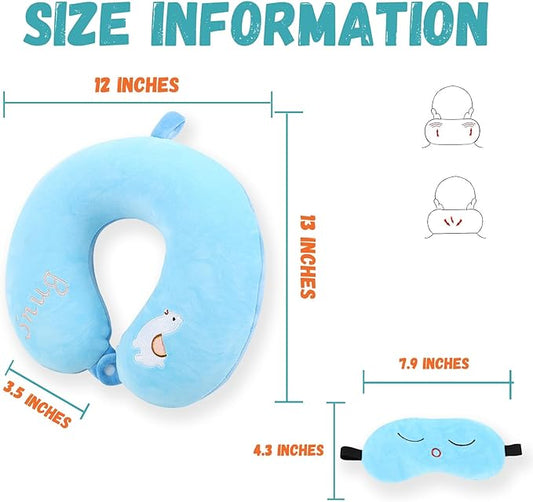 Kids Neck Pillow for Travel with Sleep Eye Mask, Cute Travel Neck Pillow, Memory Foam Flight Sleeping Headrest Pillow for Boys & Girls, Airplane, Train, Car, Home Use - Little Alpaca