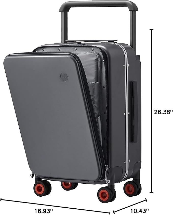 mixi Checked Luggage Wide Handle Luxury Design Rolling Travel Suitcase PC Hardside with Aluminum Frame Hollow Spinner Wheels, with Cover, 24 inch, Rock Grey