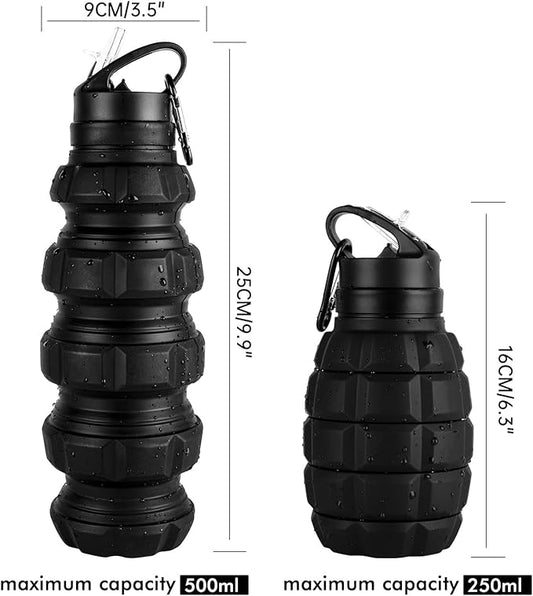 QiCheng&LYS Collapsible Water Bottle Sports Bottle 19.5OZ/580ml Travel Water Bottle for men women kids. BPA Free Food Grade Silicone. (Black)
