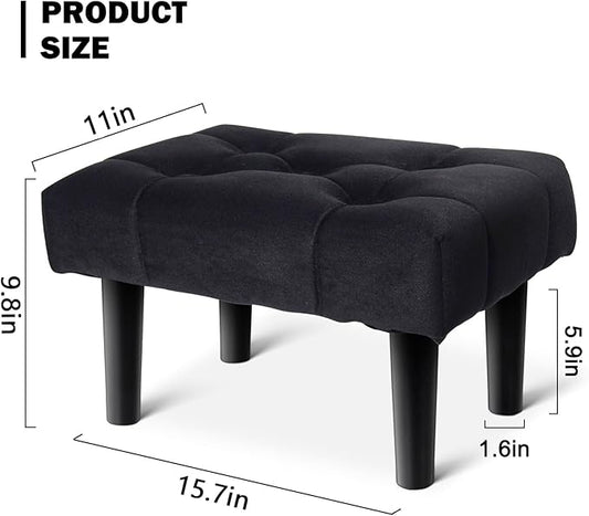HOUCHICS Small Footstool Ottoman,Velvet Soft Footrest Ottoman with Wood Legs,Sofa Footrest Extra Seating for Living Room Entryway Office(Black 1PACK)
