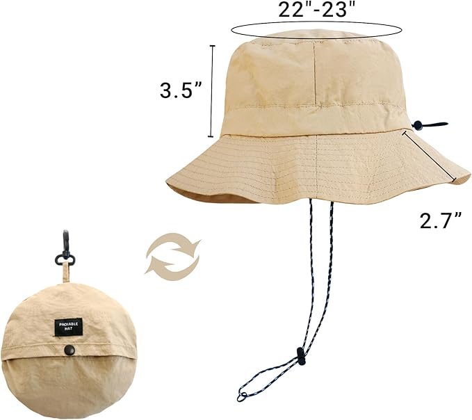 PFFY Quick Dry Waterproof Packable Bucket Hat for Women Men Outdoor Sun Hats with Detachable Chin Strap