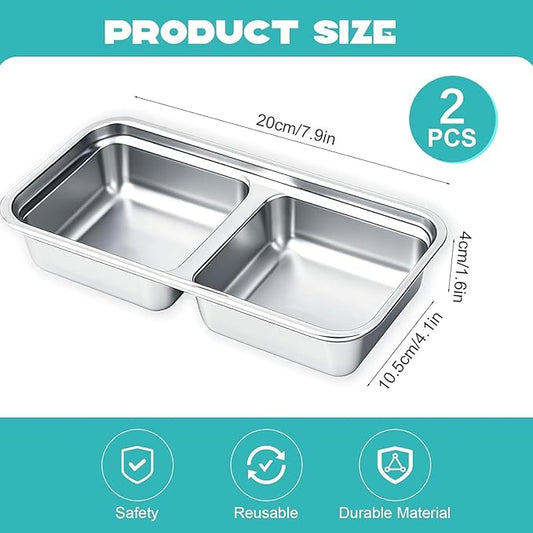BSTUR 2Pcs 304 Stainless Steel Bento Boxes, 30 oz 2 Compartments Portable Food Storage Containers Snack Boxes with Leakproof Lids, Divided Meal Prep Lunch Box Food Container Dishwasher Safe