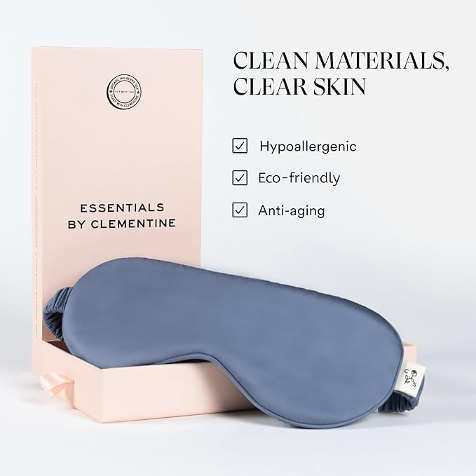 Clementine Sleepwear Essentials Organic Blue Lagoon Sleep Mask | Oversized Contoured Eye Mask with Bamboo and Silver Ion Silk for Sensitive Skin and Restful Sleep