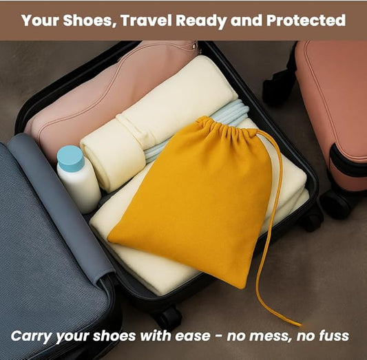 LFH Cotton Rich Shoe Storage Bags with Drawstring, Dustproof Breathable Reusable Organizer, Perfect For Travel, Dorm, Hotel, College, Gym, Easy to Carry, Machine Washable 8"x17" (Pack of 2) - Golden