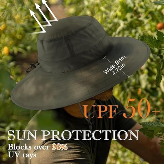 Home Prefer UPF50+ Mens Sun Hat Wide Brim Fishing Hat Foldable Large Brim UV Protection Sun Hat for Men Women Beach Gardening