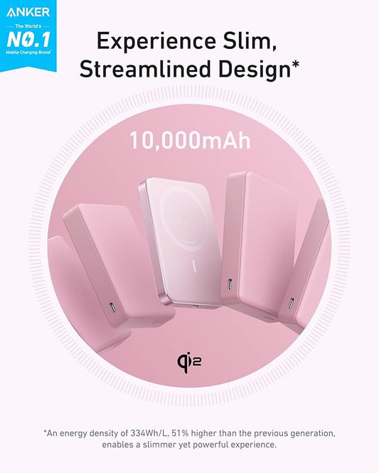 Anker MagGo Power Bank, Ultra-Slim 10,000mAh Magnetic Battery Pack, Qi2 Certified 15W Ultra-Fast MagSafe Compatible Portable Charger, Ergonomic Design, for iPhone17/16/15/14 Series Only(Not for Pixel)