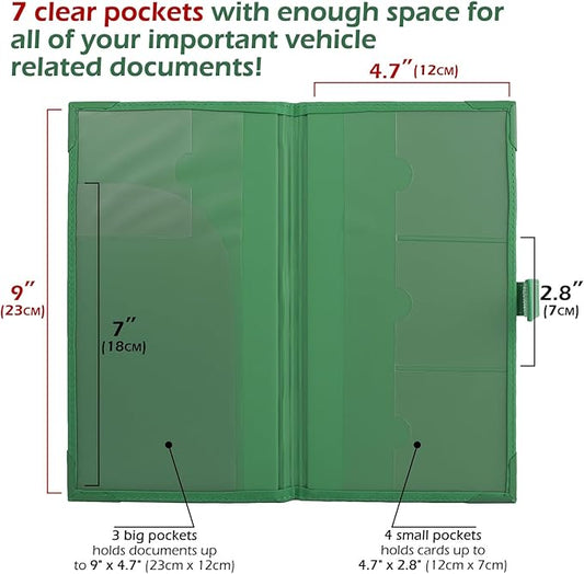 Auto Insurance and Registration Card Holder - Vehicle Glove Box Document Organizer - Car Essential Paperwork Holder for DMV, AAA, Contact Information Cards - Premium PU Leather Wallet Case - Green