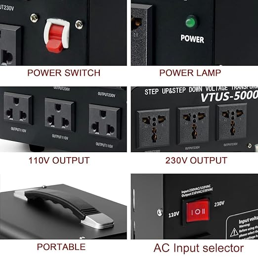 Yinleader 5000W Voltage Converter Transformer Step Up 110V-120V to220V-240V or Step Down 220V to 110V AC Power Converter w/US Standard Power Cord,Circuit Breaker Protection
