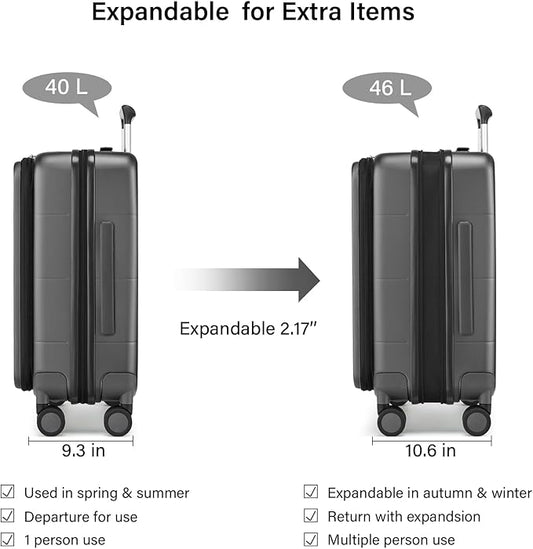 Hanke Hardside Expandable Carry On Luggage, 20 Inch Top Opening Trunk Luggages with Spinner Wheels, All-PC Hard Shell Carry-On Suitcase, Lightweight & TSA Airline Approved (Graphite Grey, 46L)