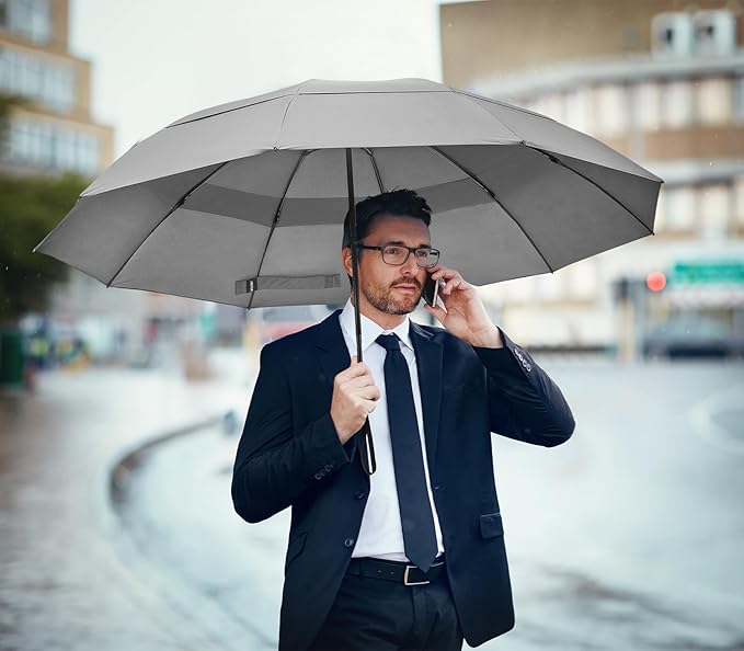 G4Free 42/46/54/62 Inch Large Golf Umbrella Compact Reverse Travel Umbrella 10 Ribs Windproof for Rain Double Canopy Automatic Open Close