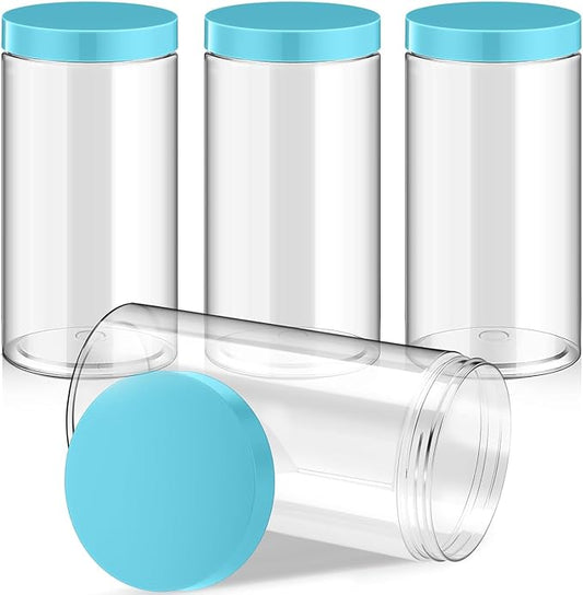SATINIOR 12 Pack 32 oz Plastic Container Jars with Lids Round Clear Travel Cosmetic Container Slime Jars for Toiletries, Lotion, Cream, Ointments, Makeup, Rhinestone, Samples, Kitchen Storage(Blue)