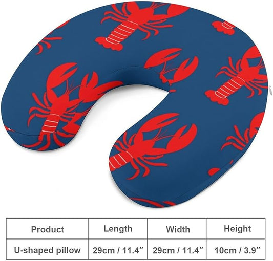 Unisex Travel Pillow U-Shaped Memory Foam Neck Support, Red Lobster American Flag Color Navy Blue U-Shape, Washable Airplane Car Nap Cushion