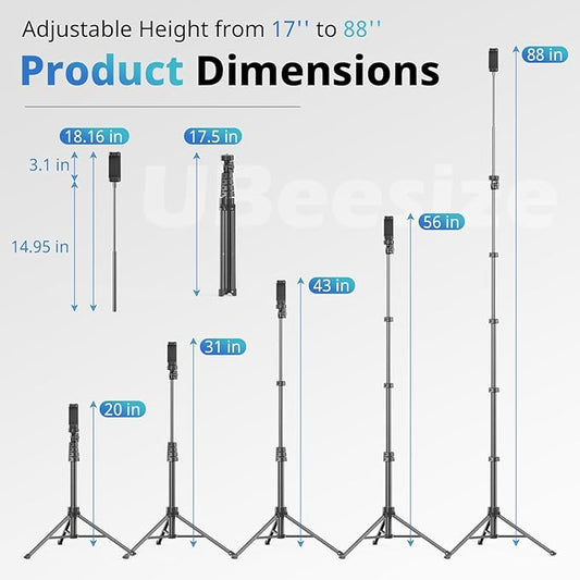 UBeesize 88’’ Flexible Phone Tripod with 14.95’’ Gooseneck, Remote and Phone Holder, Overhead Cell Phone Stand&Selfie Stick for Video Recording, Compatible with iPhone Android Phone, Camera Black
