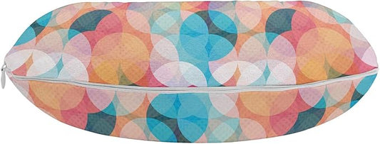 Ambesonne Geometric Travel Pillow Neck Rest, Soft Toned Hazy Overlap Circles Mosaic Birthday Party Pastel Design, Memory Foam Traveling Accessory for Airplane and Car, 12", Peach Coral Blue