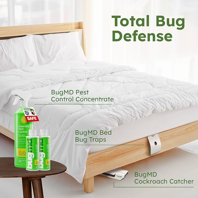 BugMD Essential Pest Control Concentrate (3 Pack) with Spray Bottle 32 oz, Cockroach Catcher (1 Pack) and Bed Bug Trap (1 Pack) Bundle