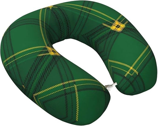 Travel Pillow for Men Women, Washable Relax U Shaped Neck Pillows for Car Head Pain Relief Sleeping Green Scottish Tartan Plaid