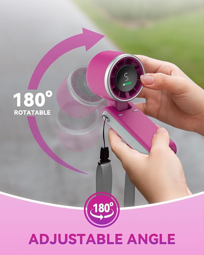 PlayHot Portable Handheld Turbo Fan, 5-Speed Personal Fans, 5000mAh Rechargeable Fans Up to 12 Hours, Weight only 0.6lb Small Fan, Hand/Neck/Desk Fan 3 IN 1, Beach Vacation Essentials(Magenta)