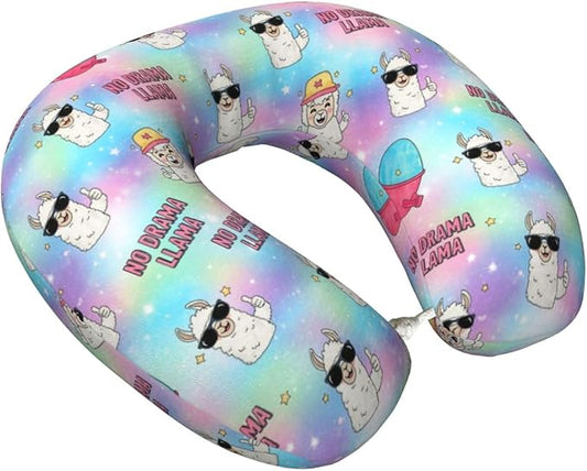 Unique Travel U Shaped Pillows No Drama Llama for Airplanes Car Flight, Comfortable Chin Head Neck Cushion Supporting, Polyester Removable Cover