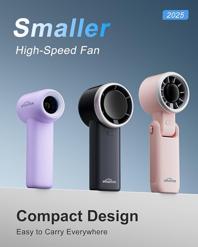 WHATOOK Mini Pocket Fan Portable Handheld Fans,3000mah Small Rechargeable Turbo Personal Fan Travel Essential Outdoor Activities Beach Vacations Camping Gifts for Women face makeup skincare(Purple)