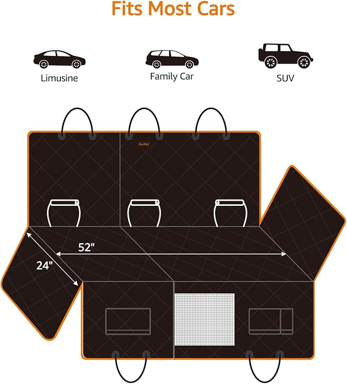 iBuddy Car Seat Cover for Dogs Offer Large Space Hard Bottom Back Seat Extender Support 420LB, Waterproof Dog Hammock Protects Rear Seat from Fur, Scratches and Dirt for Car/SUVs Easy to Clean