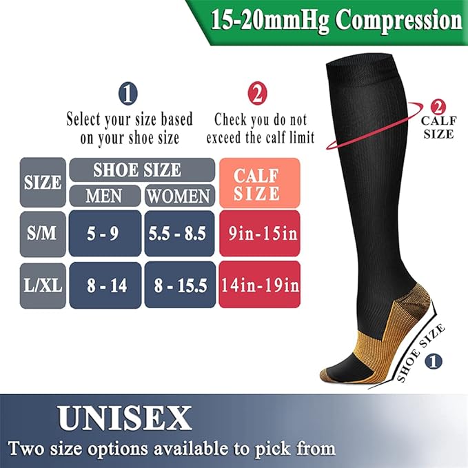 QUXIANG Copper Compression Socks for Women & Men Circulation (8 Pairs) - Best for Running Athletic Cycling - 15-20 mmHg