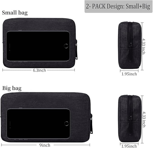 Electronics Accessories Case, Electronic Organizer Travel Cable Accessories Bag, Portable Waterproof Storage Bag for Hard Drive,Power Bank,Chargers,Mouse,Various Accessories(Small+Big-Black)