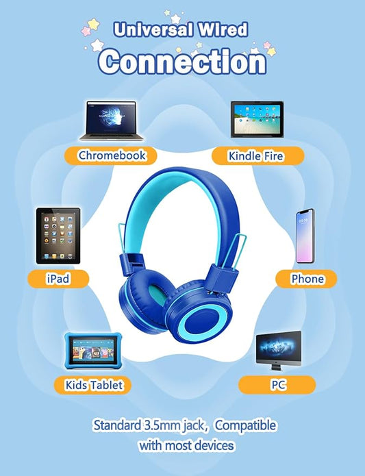 CN-Outlet Kids Headphones with Microphone for School PC PS4 PS5 Laptop Mac Switch Tablet Xbox One Earphone,Wired Foldable Kids Gaming Headset for Toddler Teens Adults