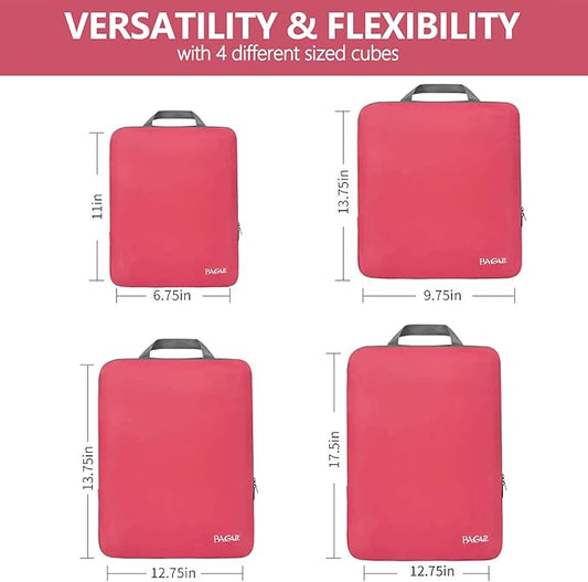 BAGAIL 4 Set/6 Set/8 Set Compression Packing Cubes Travel Accessories Expandable Packing Organizers (Cloth Pattern, 4-Coral)
