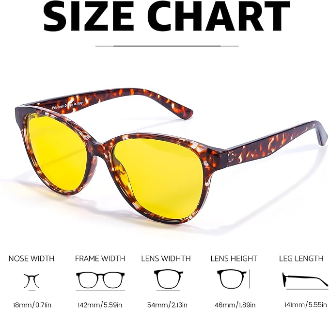 Myiaur Night Vision Driving Glasses for Women, Polarized Anti Glare Yellow Lens Glasses for Nighttime, UV400 Protection