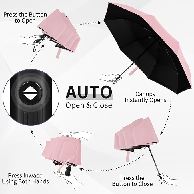 Yoobure Windproof Travel Umbrella - Automatic Umbrellas for Rain, Compact Folding Umbrella with UV Protection, Lightweight Portable Design for Backpack/Walking/Car, Sun & Storm Ready