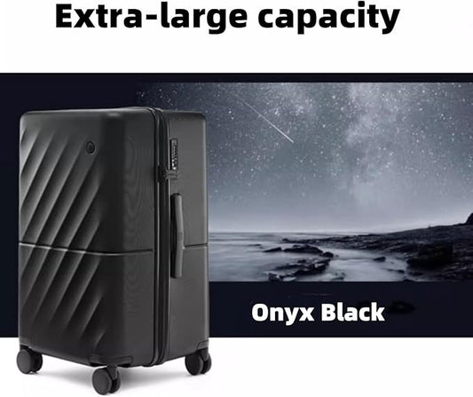 NINETYGO Trunk Luggage 29 Inch, Large Checked Luggage with Double Spinner Wheels, Anti-Burst Zipper, Hard Case PC Suitcase, Lightweight Travel Luggage, TSA Approved (Onyx Black, Hudson)