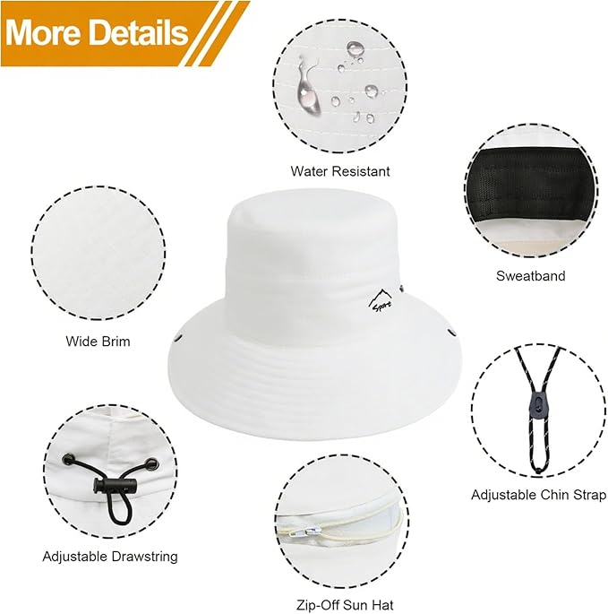 Sun Hats for Women Bucket Hat UV Protection Fishing Hat Wide Brim Safari Hats 2 in 1 Zip-Off Sun Visor Hats UPF 50+