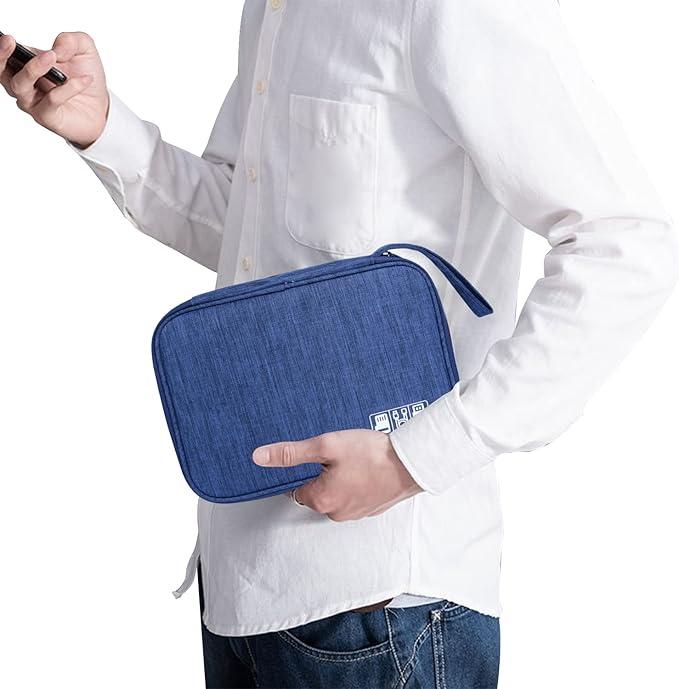 Electronics Travel Organizer,Portable Waterproof Electronic Travel Storage Bag for Small Charging Cord Storage,Charger,Small Electronics,SD Card etc,for Travel,Business -Navy Blue
