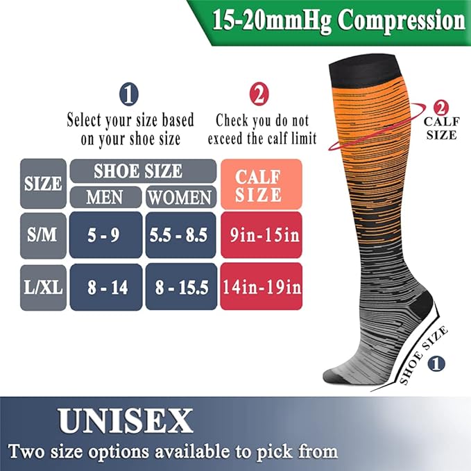 QUXIANG Copper Compression Socks for Women & Men Circulation (8 Pairs) - Best for Running Athletic Cycling - 15-20 mmHg