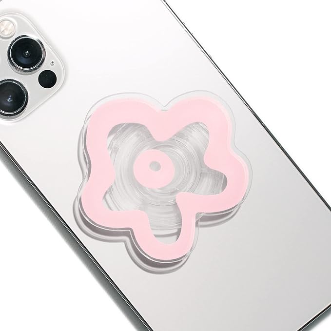 OnTheGrip Cute Transparent Daisy Flower Shape Design Mobile Phone Grip Multi Functional Collapsible Stand Holder for Smartphone Tablet Cell Phone Accessory (Pink)