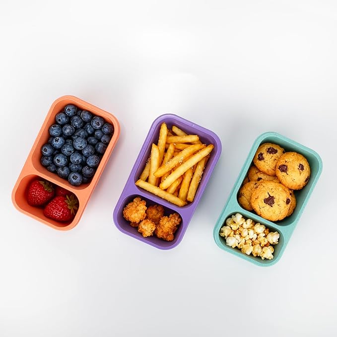 DOSEWART 2-Compartment Reusable Snack Containers with Lids, Wheat Straw Reusable Snack Packs for Food Storage Meal Prep On-the-Go Snacking