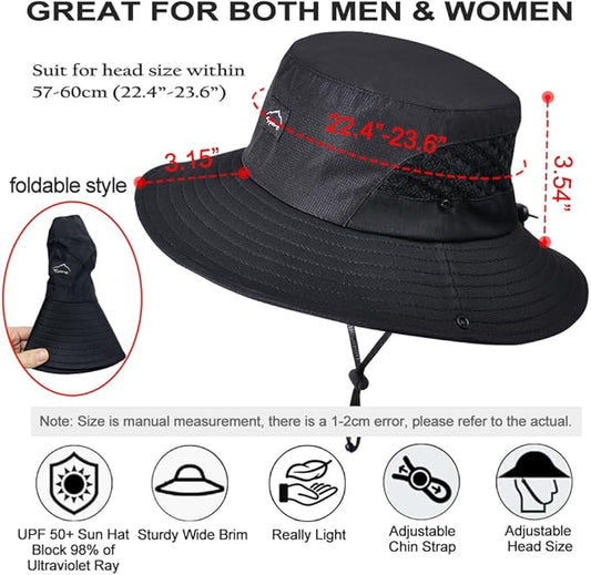Fishing Hat, UPF50+ Wide Brim Sun Hat for Men Women, UV Protection Hiking Beach Bucket Hats Summer Safari Hat