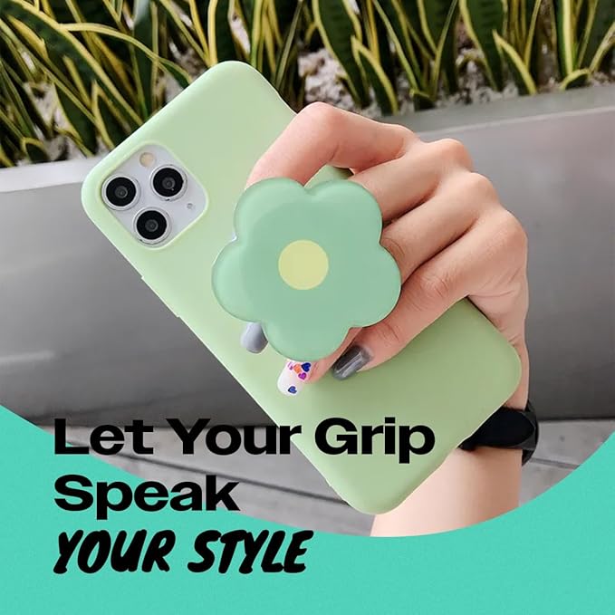 OnTheGrip Cute Solid Color Daisy Flower Design Collapsible Mobile Phone Grip Stand Holder for Smartphone Tablet Cell Phone Accessory (Green)