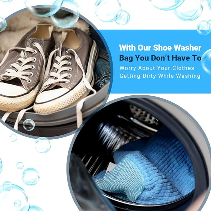 EPSCY Shoe Washing Machine Bag 2 Pack - Reusable Deep Clean Sneaker Bags - Fits All Shoe Sizes & Types, Self-Locking Zipper, Protects Machine (Blue)