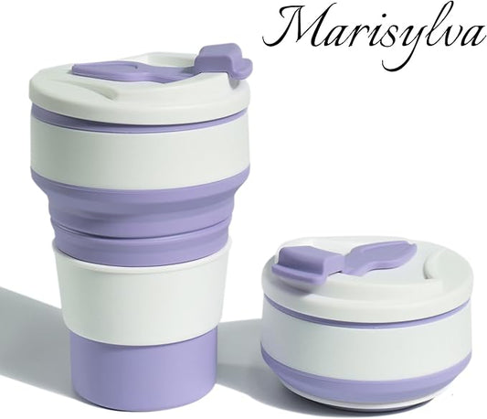 12oz Collapsible Water Bottles, Silicone Foldable Portable Travel Water Bottle, Folding Lightweight Reusable Leakproof for Traveling Camping Hiking Cycling Yoga Sports Purple